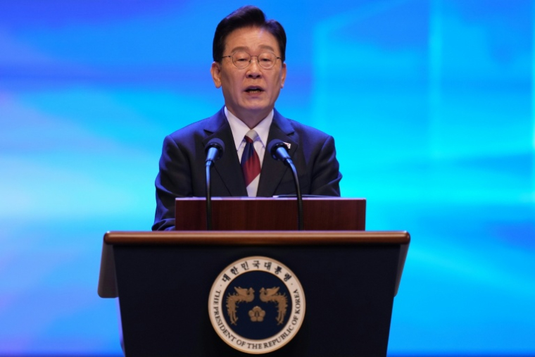 Le président sud-coréen Lee Jae Myung prend la parole lors d'une cérémonie organisée à Séoul le 15 août 2026 pour célébrer le 81e anniversaire de la Journée de la libération de la Corée ( POOL / Lee Jin-man )