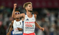 Le Français Jimmy Gressier, médaillé de bronze du 10.000 m aux Championnats d'Europe d'athlétisme, le 15 août 2026 à Birmingham ( AFP / Paul ELLIS )