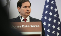 Le secrétaire d'État américain Marco Rubio lors d'une conférence de presse avec le ministre mexicain des Affaires étrangères Juan Ramon de la Fuente (hors champ) au ministère des Affaires étrangères à Mexico, le 3 septembre 2025 ( POOL / Jacquelyn Martin )