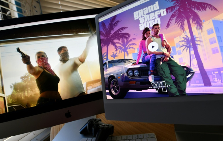 Photo d'illustration montrant la bande-annonce du jeau vidéo "Grand Theft Auto VI" (GTA VI) de Rockstar Games, à Los Angeles (Californie), aux Etats-Unis, le 5 décembre 2023 ( AFP / Chris DELMAS )
