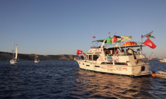 Des bateaux, faisant partie de la flottille Global Sumud