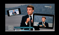 Le président Emmanuel Macron lors de l'émission télévisée "Urgence océan: un sommet pour tout changer"sur France 2, en marge de la conférence Unoc3, le 10 juin 2025 à Nice  ( AFP / SEBASTIEN BOZON )