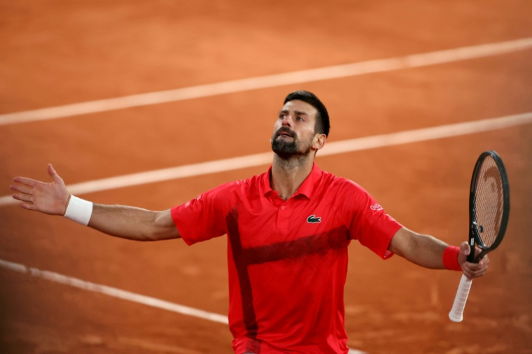 Novak Djokovic durant son match contre Jannik Sinner en demi-finale de Roland-Garros, le 6 juin 2025 à Paris ( AFP / Alain JOCARD )