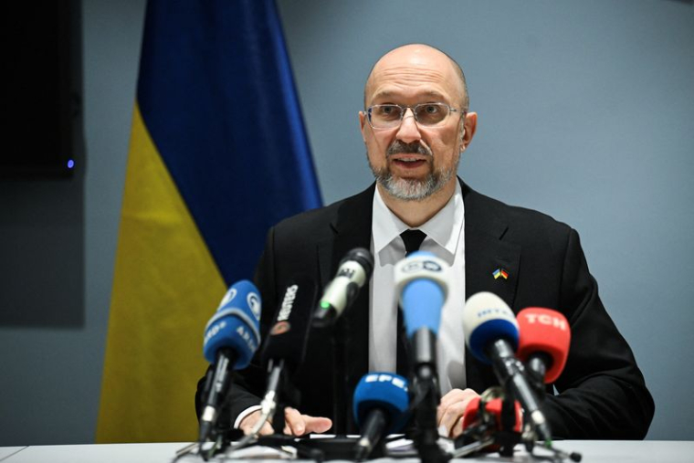 Conférence de presse du Premier ministre ukrainien Shmyhal, en marge du Forum d'affaires germano-ukrainien 2024 à Berlin