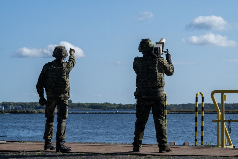 Des militaires allemands équipés pour la lutte entidrones. (illustration) ( AFP / JOHN MACDOUGALL )