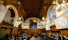 Audience devant la Cour internationale de Justice (CIJ) dans le cadre de la procédure lancée par le Nicaragua contre l'Allemagne, le 8 avril 2024 à La Haye ( ANP / Robin van Lonkhuijsen )