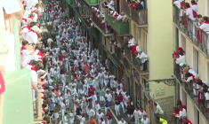 Premier lâcher de taureaux des fêtes de San Fermin à Pampelune
