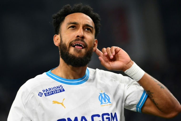 Pierre-Emerick Aubameyang lors de son premier passage à l'Olympique de Marseille, photographié le 28 avril 2024 au Vélodrome ( AFP / Christophe SIMON )