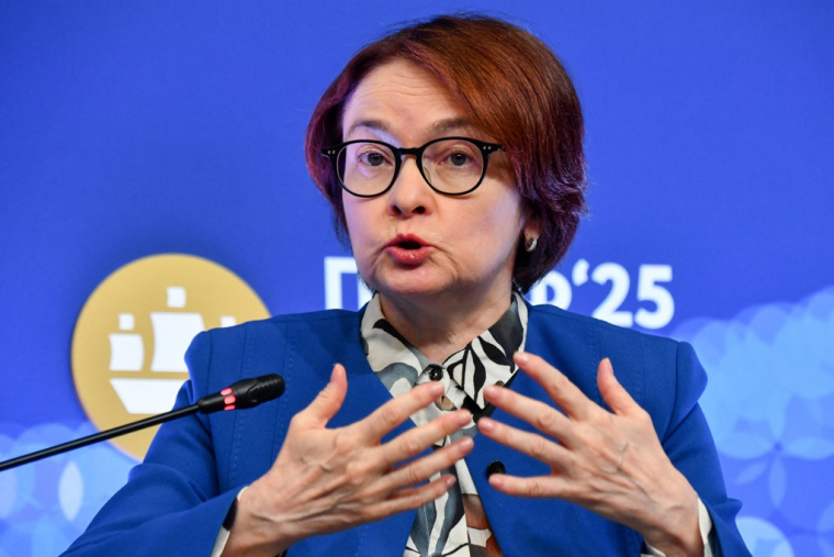 Elvira Nabioullina, au forum de Saint-Pétersbourg, le 19 juin 2025 ( AFP / OLGA MALTSEVA )