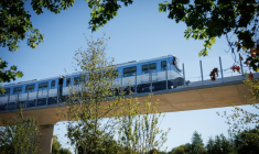 Une rame de métro de la future ligne 18 du Grand Paris Express, en essai sur la portion comprise entre les gares de Massy-Palaiseau et Christ de Saclay, le 4 septembre 2026. ( AFP / SIMON WOHLFAHRT )