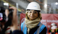 Valérie Pecresse, sur un chantier du "Grand Paris Express", le 3 avril 2024 ( AFP / LUDOVIC MARIN )