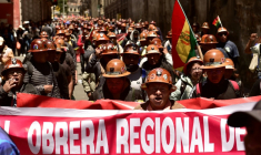 Des manifestants participent à un rassemblement contre la suppression par le gouvernement des subventions aux carburants, à La Paz, le 5 janvier 2026 ( AFP / Jorge BERNAL                       )