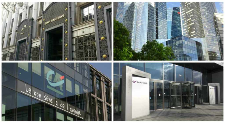 Les quatre banques françaises cotées vont publier leurs comptes annuels dans les prochains jours. (© BNP Paribas / Crédit Agricole / Natixis / Société Générale)