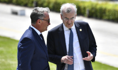 François Villeroy de Galhau et Joachim Nagel, en mai 2023, à Niigata (Japon) ( AFP / KAZUHIRO NOGI )