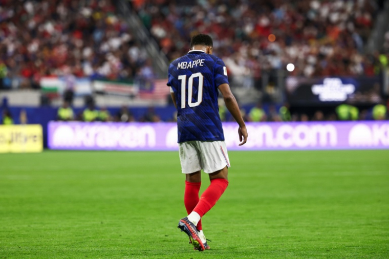 La star de l'équipe de France Kylian Mbappé lors de la demi-finale du Mondial perdue contre l'Espagne, le 14 juillet 2026 à Arlington près de Dallas ( AFP / FRANCK FIFE )
