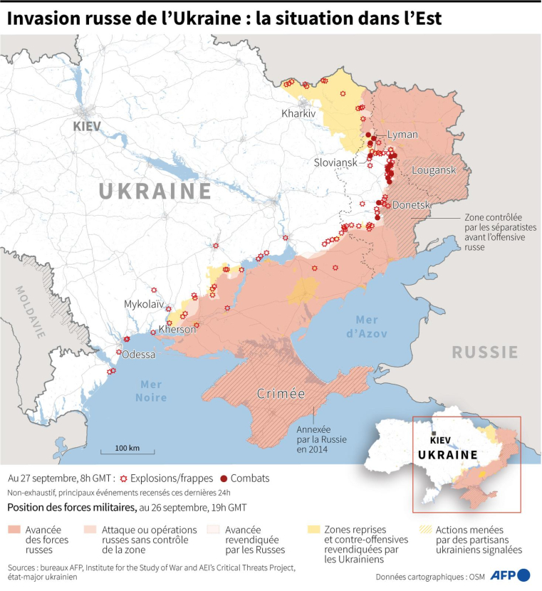 Carte de la situation en Ukraine au 27 septembre à 8h GMT ( AFP / )