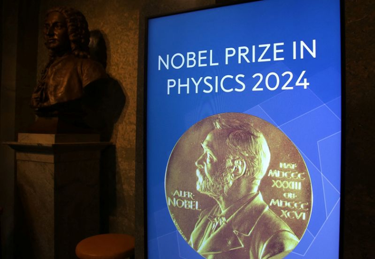 Affiche du prix Nobel de physique à l'Académie royale des sciences de Suède, à Stockholm