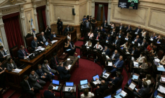 Des parlementaires après le vote d'approbation de l'accord de libre-échange entre l'UE et le Mercosur au Parlement argentin, le 26 février 2026 ( AFP / Juan Mabromata )