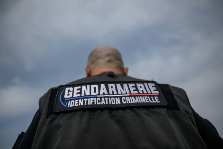 Le gendarme Emmanuel Guinard inspecte une zone touchée par un récent incendie de forêt, à Luc-sur-Orbieu, près de Narbonne, le 19 août 2025 dans l'Aude ( AFP / Ed JONES )