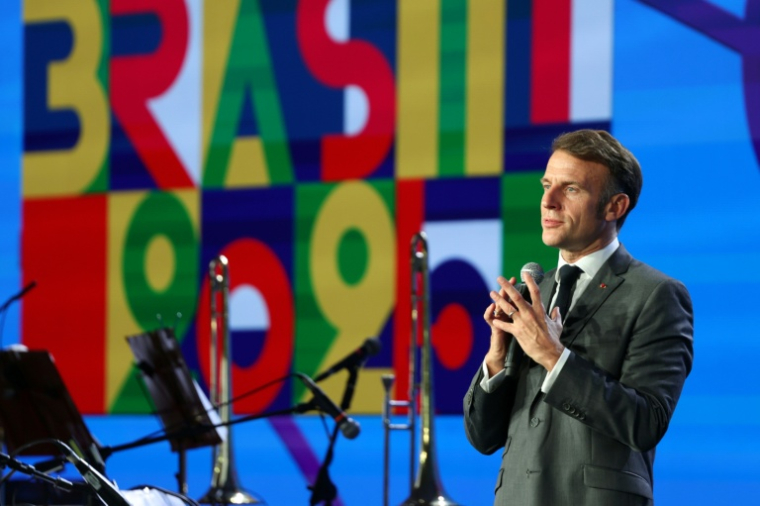 Le président français Emmanuel Macron à l'ouverture du Festival "Notre avenir – Brésil-France, dialogues avec l'Afrique" à Salvador, dans l'État de Bahia, au Brésil, le 5 novembre 2025 ( AFP / Ludovic MARIN )