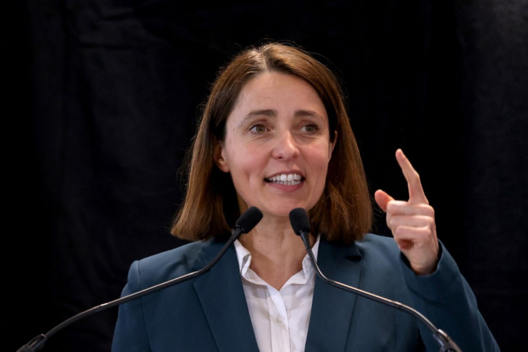Sophie Binet à Pont-de-Claix, le 26 mars 2026. ( AFP / ALEX MARTIN )