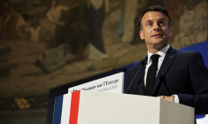Le président français Emmanuel Macron lors d'un discours sur l'Europe dans l'amphithéâtre de l'université de la Sorbonne à Paris