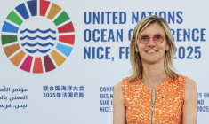 Agnès Pannier-Runacher, ministre de la transition écologique lors de l'appel en faveur d'un traité international ambitieux pour réduire la pollution plastique lancé mardi 10 juin 2025 à Nice, en marge du Sommet international de l'Onu sur les océans (UNOC3). ( AFP / Ludovic MARIN )