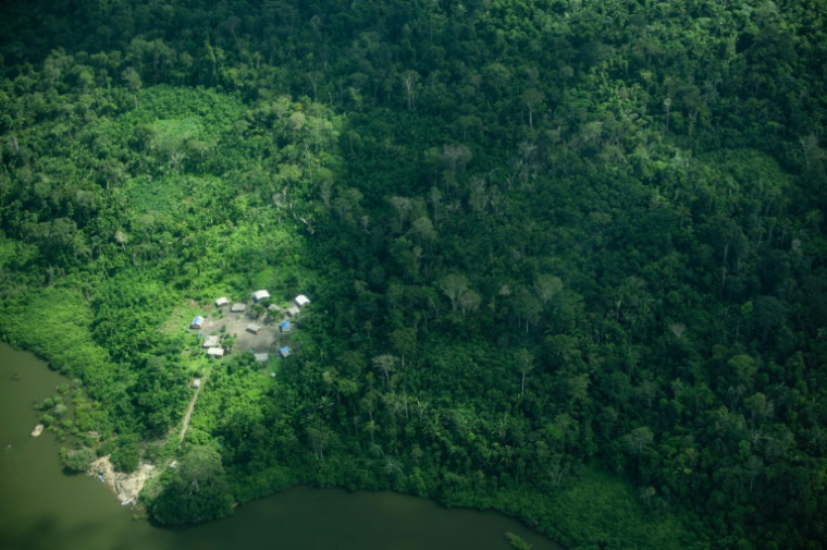 Vue aérienne d'un village de la terre indigène Koatinemo dans l'Etat du Pará, au Brésil, le 13 juin 2025 ( AFP / Carlos Fabal )