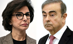 La ministre française de la Culture Rachida Dati (g) à Paris, le 18 mars 2025 et l'ancien patron franco-libano-brésilien de Renault-Nissan Carlos Ghosn à Beyrouth le 8 janvier 2020 ( AFP / JULIEN DE ROSA )