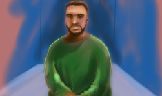 Croquis réalisé par l'artiste Rocco Fazzari montrant Naveed Akram, l'accusé de la fusillade de Bondi, comparaissant par liaison vidéo devant le tribunal à Sydney, le 16 février 2026 en Australie ( AFP / Rocco Fazzari )