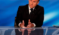 Emmanuel Macron, à l'antenne de TF1, le 13 mai 2025 ( POOL / LUDOVIC MARIN )