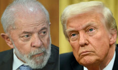 Montage photo montrant le président brésilien Lula (gauche) à Brasilia le 29 janvier 2025, et le président américain Donald Trump dans le Bureau ovale de la Maison Blanche, à Washington, le 10 février 2025 ( AFP / EVARISTO SA                   )