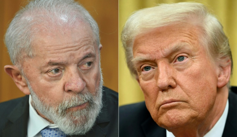 Montage photo montrant le président brésilien Lula (gauche) à Brasilia le 29 janvier 2025, et le président américain Donald Trump dans le Bureau ovale de la Maison Blanche, à Washington, le 10 février 2025 ( AFP / EVARISTO SA )