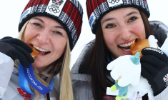 JO 2026/Ski alpin - Cérémonie de victoire du combiné féminin par équipes