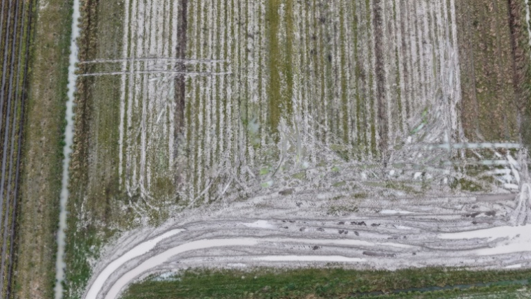 Photo aérienne d'un champ de carottes inondé après les pluies qui ont frappé l'ouest de la France, le 19 février 2026 à Roz-sur-Couesnon, en Ille-et-Vilaine ( AFP / Damien MEYER )