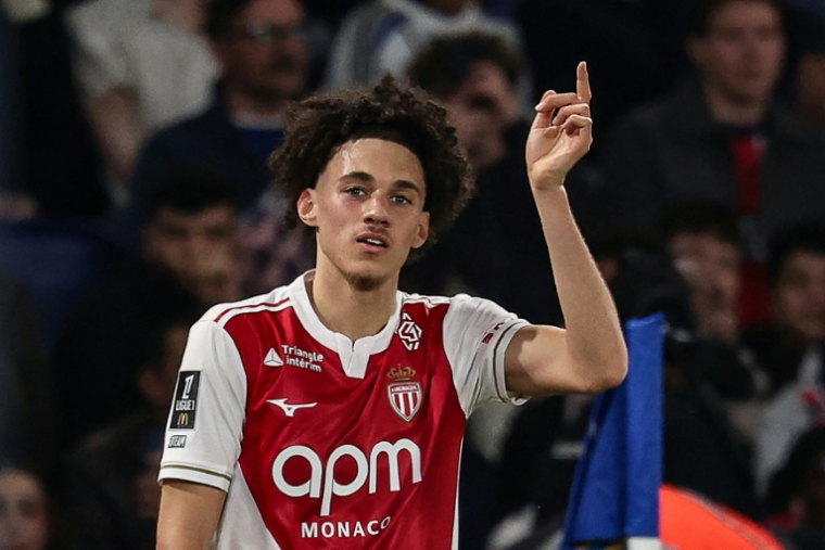 L'attaquant de Monaco Maghnes Akliouche auteur d'un but contre Paris au Parc des Princes, le 6 mars 2026   ( AFP / FRANCK FIFE )