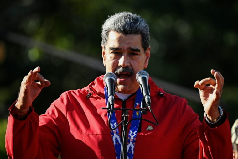 Le président vénézuélien Nicolas Maduro lors de la "Journée de la résistance indigène" à Caracas ,le 12 octobre 2025 ( AFP / Federico PARRA )