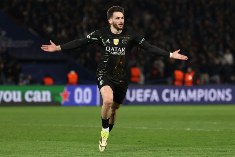 L'attaquant géorgien du Paris SG Khvicha Kvaratskhelia lors du match contre Chelsea, en 8e aller de la Ligue des champions, le 11 mars 2026 au Parc des Princes ( AFP / FRANCK FIFE )
