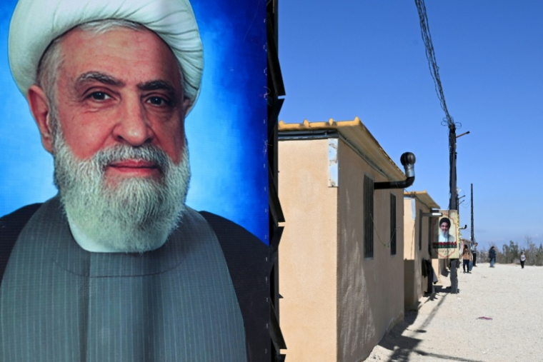 Portrait du chef du mouvement islamiste pro-iranien Hezbollah, Naim Qassem, le 4 février 2026 à Hermel, dans le nord-est du Liban ( AFP / Joseph EID )