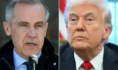 Combo photo créé le 28 mars 2025 montrant Mark Carney (à gauche) et Donald Trump (à droite) ( AFP / Dave Chan )