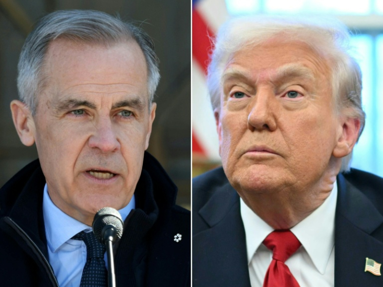 Combo photo créé le 28 mars 2025 montrant Mark Carney (à gauche) et Donald Trump (à droite) ( AFP / Dave Chan )