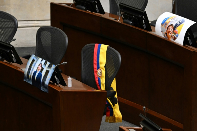 La place où siégait Miguel Uribe au Parlement à Bogota le 11 août 2025 ( AFP / Raul ARBOLEDA )
