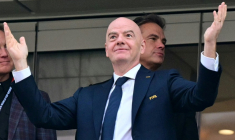 Le président de la Fifa, Gianni Infantino, lors du match de la Coupe du monde 2026, opposant les États-Unis au Paraguay, à Inglewood (Californie), le 12 juin 2026 ( AFP / Frederic J. BROWN )