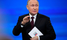 Le président russe Poutine lors de sa conférence de presse annuelle à Moscou