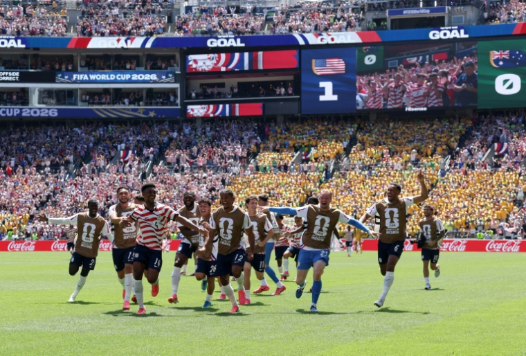 Les joueurs de Team USA exultent après leur deuxième but contre l'Australie, au Mondial-2026, le 19 juin 2026 à Seattle ( GETTY IMAGES NORTH AMERICA / JAMIE SQUIRE )