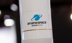 Un logo d'Arianespace au parc des expositions de la Porte de Versailles à Paris