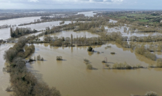 Vue aérienne de champs inondés par la Loire en crue, le 17 février 2026 près de Denée, dans le Maine-et-Loire ( AFP / Damien MEYER )