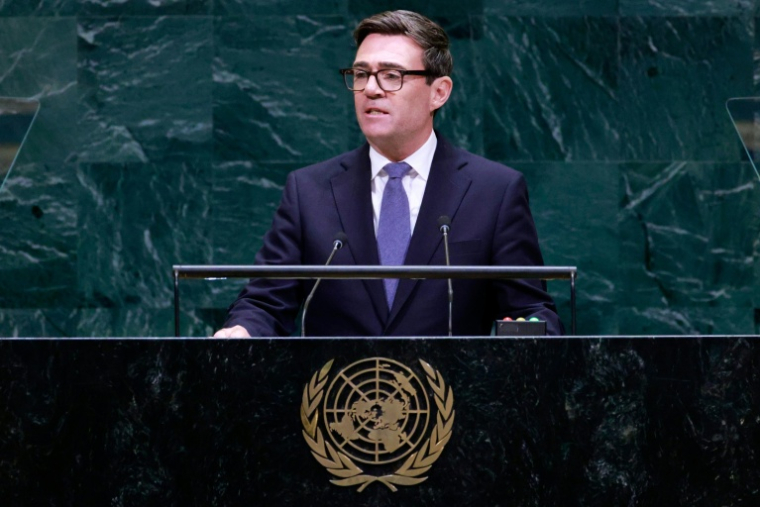 Le Premier ministre britannique Andy Burnham à l'assemblée générale de l'ONU à New York  le 22 septembre 2026 ( AFP / Leonardo MUNOZ )