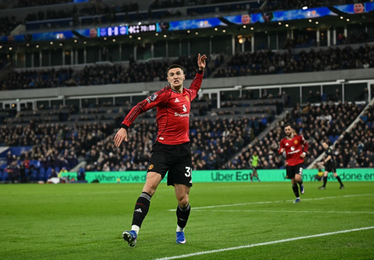 Le joueur de Manchester United Benjamin Sesko à Liverpool, le 23 février 2026. ( AFP / PAUL ELLIS )