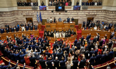 Le Parlement grec lors de sa première séance après les élections, le 3 juillet 2023 à Athènes  ( AFP / Louisa GOULIAMAKI )